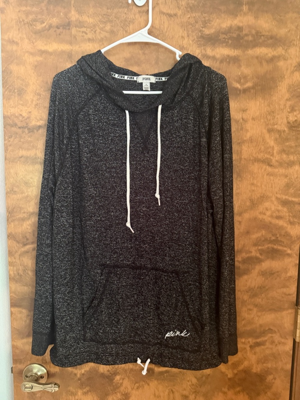 PINK Victoria's Secret Charcoal Knit Pullover Hoodie with Drawstring Closures